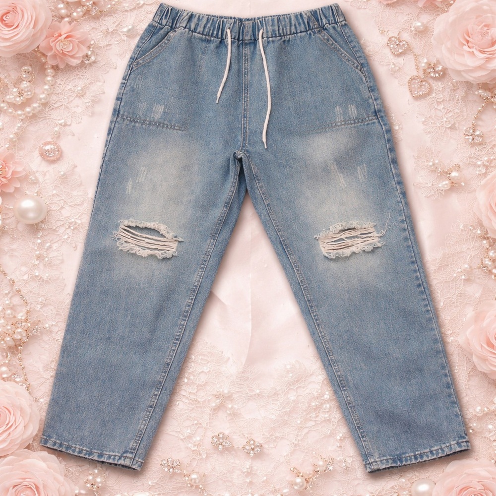 Women’s Distressed Blue Jeans Draw String